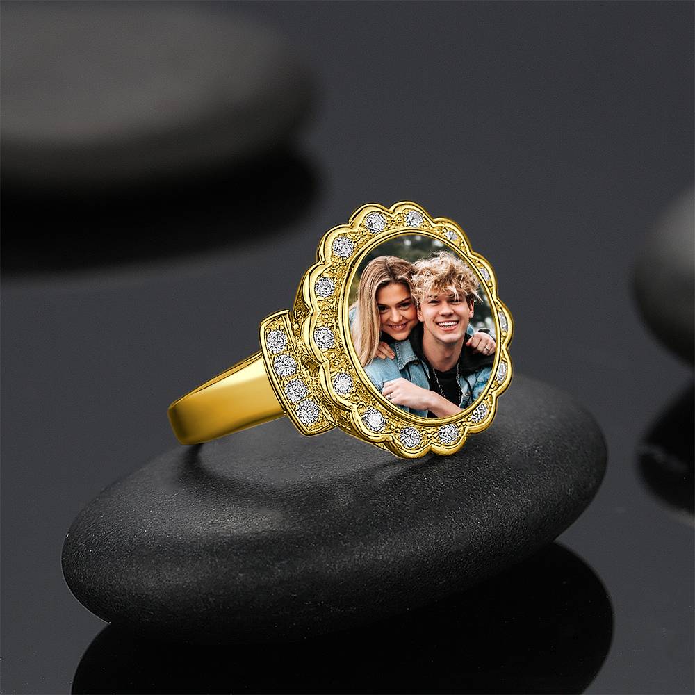 Custom Photo Ring Round Photo with Zircon Mother's Gift- mikcustom.com