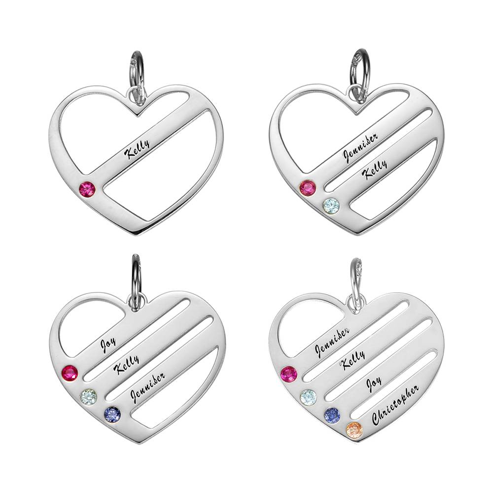 Engraved Heart Name Necklace Custom Family Birthstone Mom Necklace S925 Silver- mikcustom.com