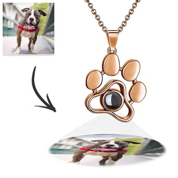 Personalized Cat Paw Colorful Photo Projection Necklace Copper- mikcustom.com