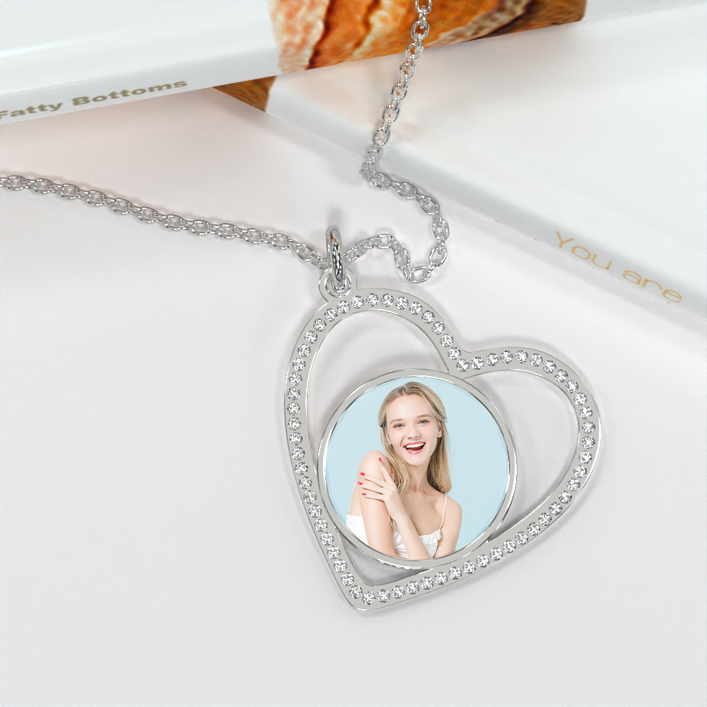 Custom Heart Pendant Inlaid Zircons Photo Necklace- mikcustom.com