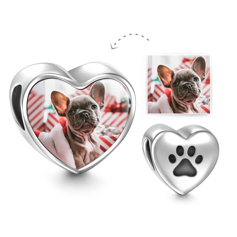 Paw Print Custom Heart Photo Charm Bead Pendant Silver- mikcustom.com