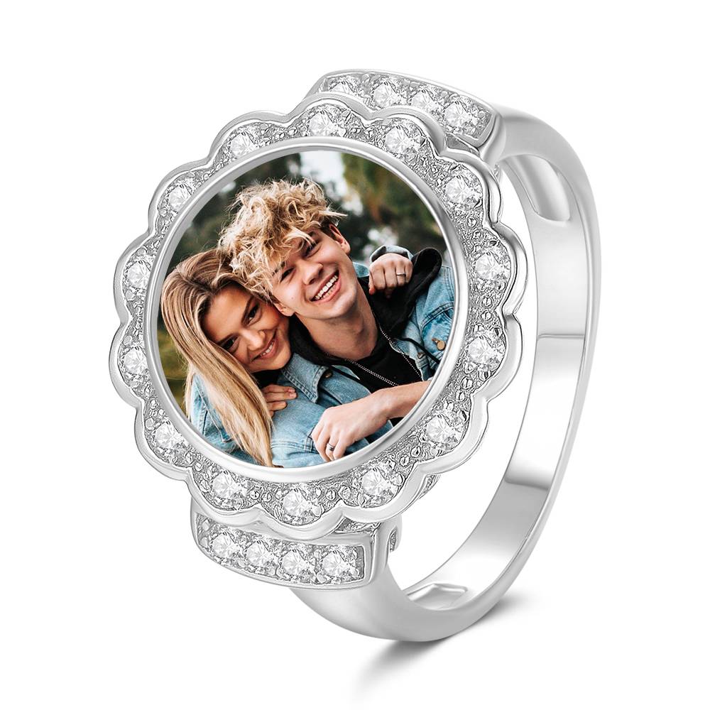 Custom Photo Ring Round Photo with Zircon Mother's Gift- mikcustom.com