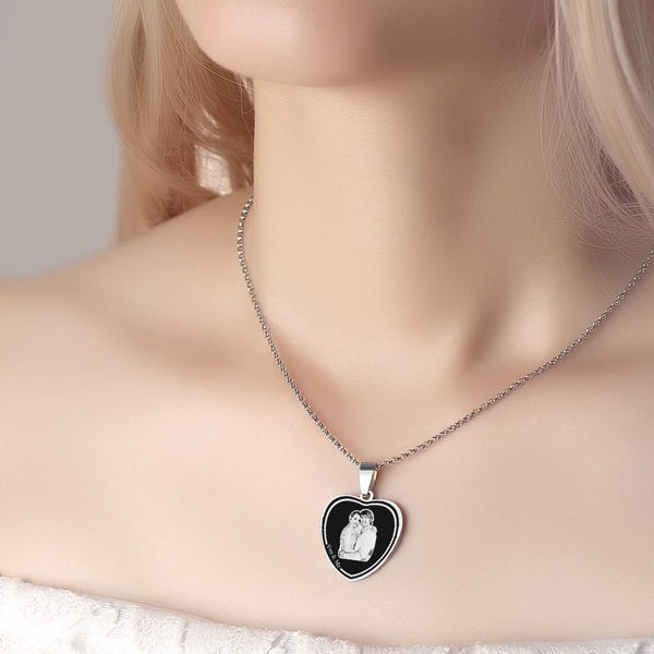 Custom Photo Engraved Necklace Heart Tag Gifts for Couple- mikcustom.com