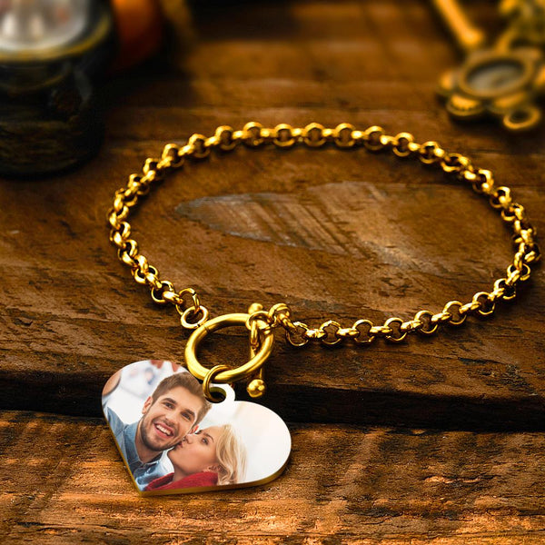 Custom QR Code Bracelets Personalised Photo Bracelet with Heart Pendant- mikcustom.com