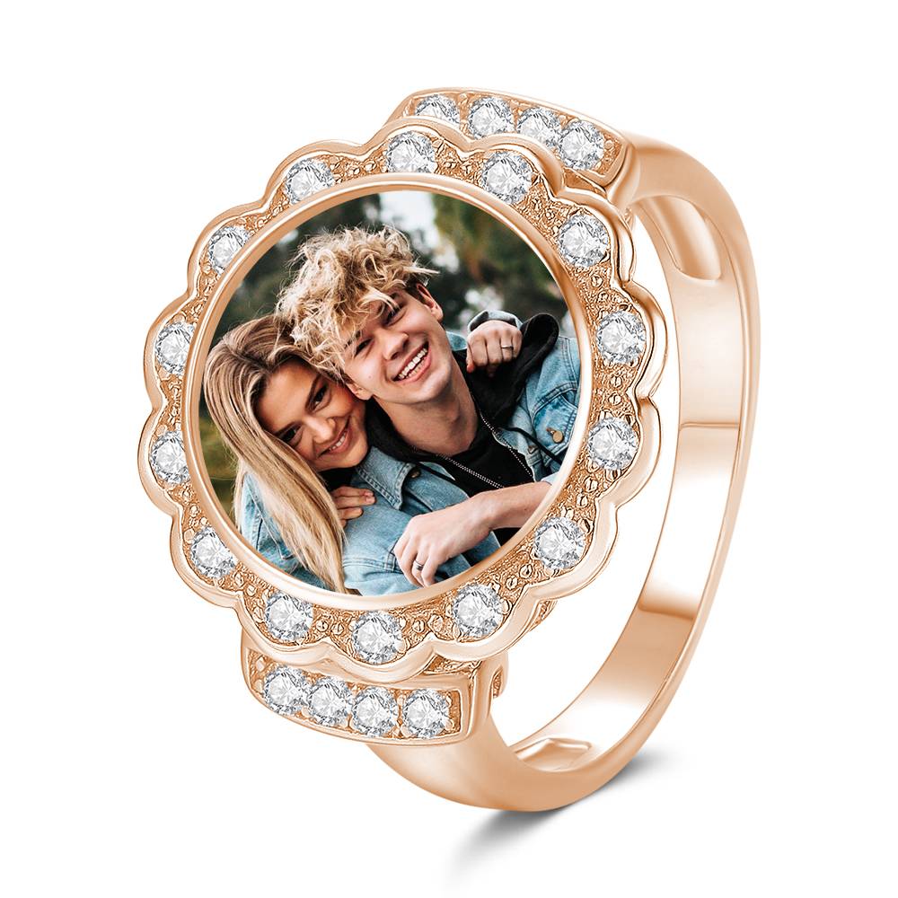 Custom Photo Ring Round Photo with Zircon Mother's Gift- mikcustom.com