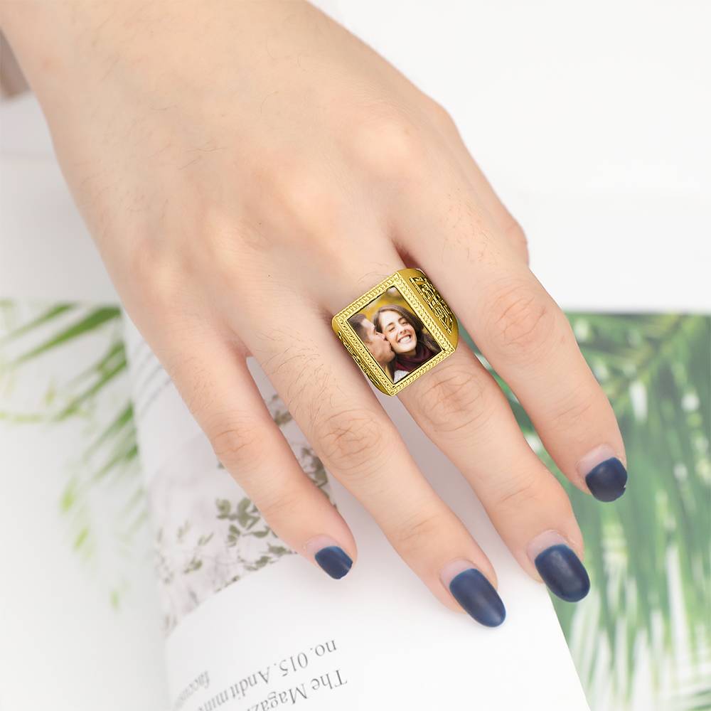 Mother's Gift Custom Vintage Square Photo Ring- mikcustom.com