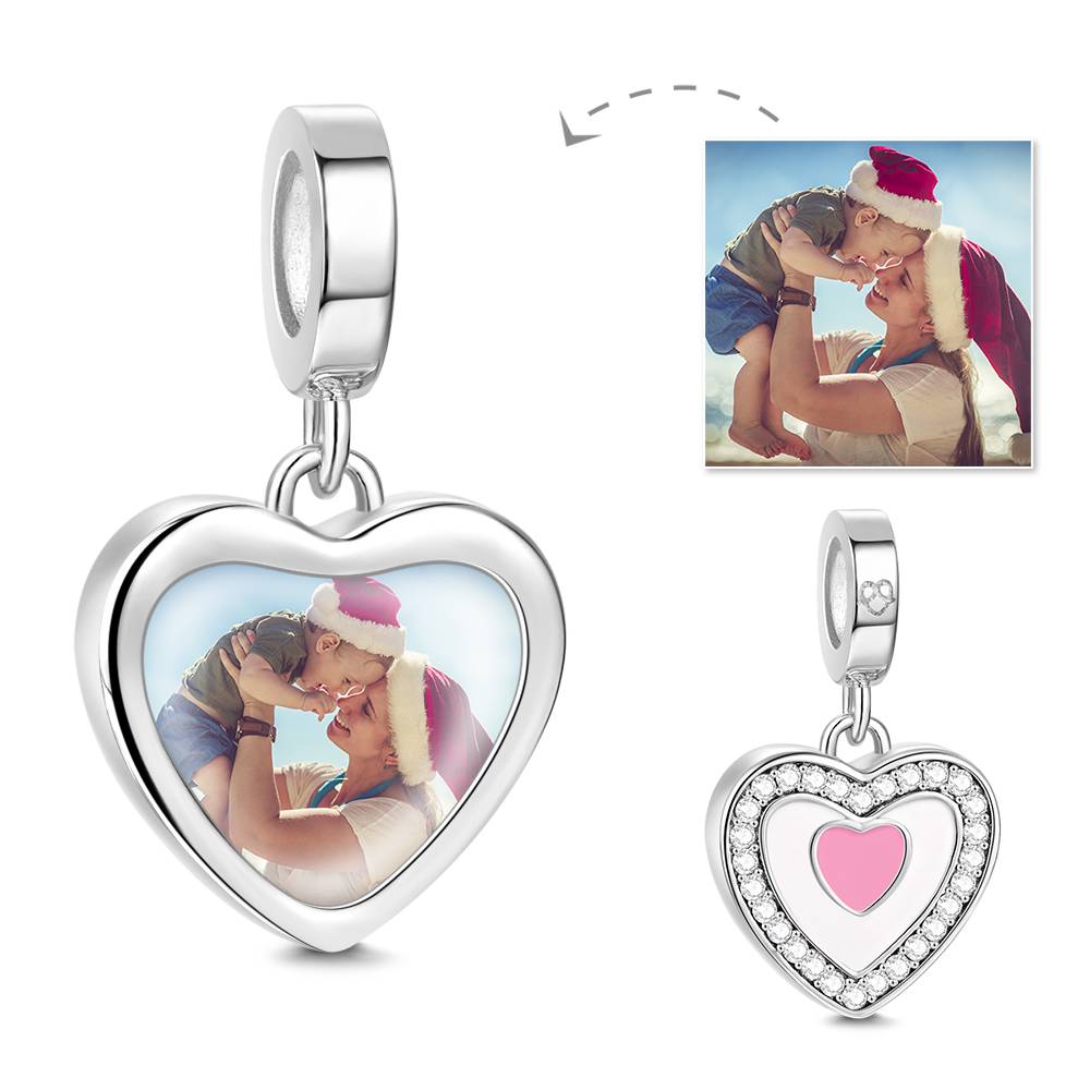 Custom Photo Dangle Heart Charm For Bracelet Jewelry Making- mikcustom.com