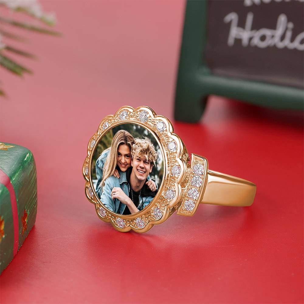 Custom Photo Ring Round Photo with Zircon Mother's Gift- mikcustom.com
