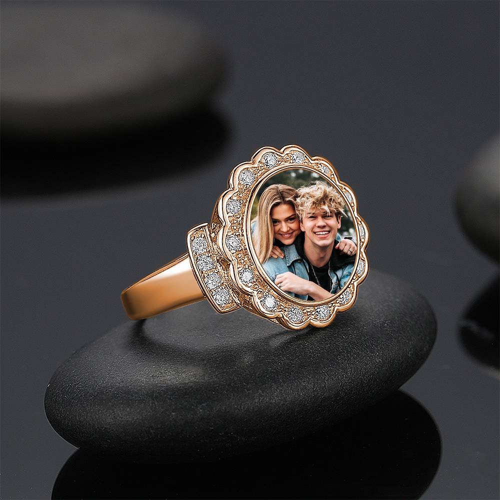 Custom Photo Ring Round Photo with Zircon Mother's Gift- mikcustom.com