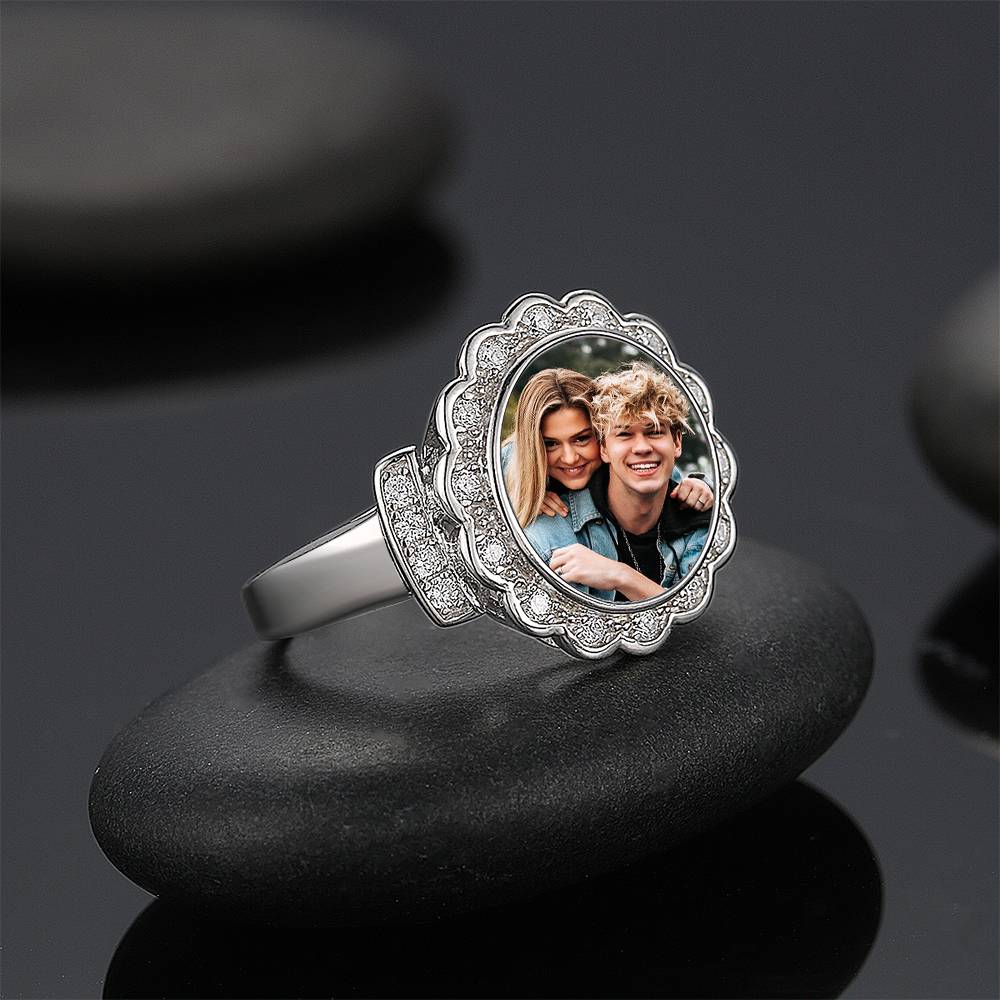 Custom Photo Ring Round Photo with Zircon Mother's Gift- mikcustom.com