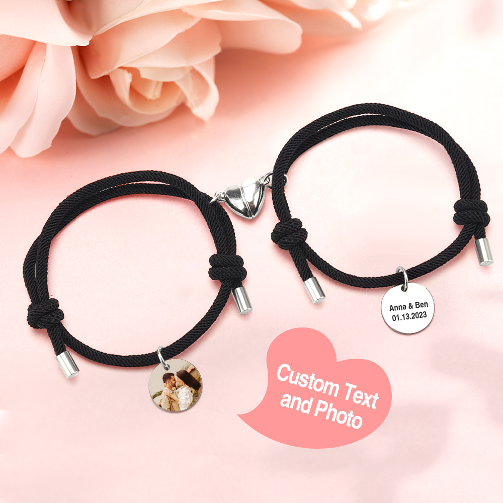 Custom Engraved Magnetic Bracelet Heart Couple Bracelet- mikcustom.com
