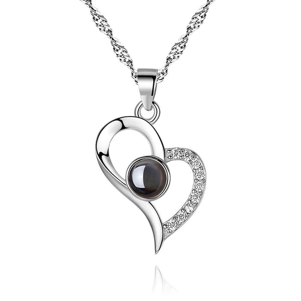 Personalized 100 Languages I Love You Photo Heart Projection Necklace- mikcustom.com