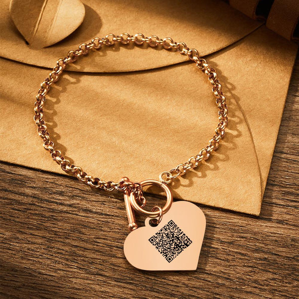 Custom QR Code Bracelets Personalised Photo Bracelet with Heart Pendant- mikcustom.com