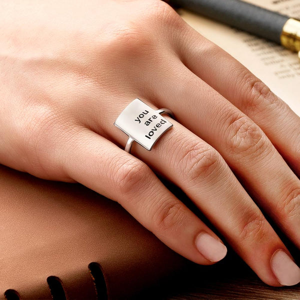 Custom Engraved Rings Square Adjustable Opening Ring for Women- mikcustom.com