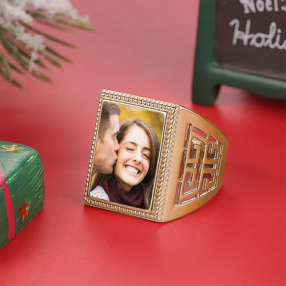 Mother's Gift Custom Vintage Square Photo Ring- mikcustom.com