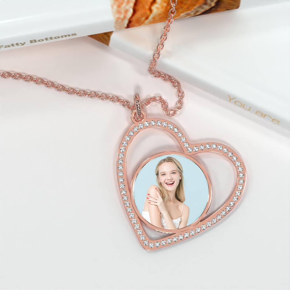 Custom Heart Pendant Inlaid Zircons Photo Necklace- mikcustom.com