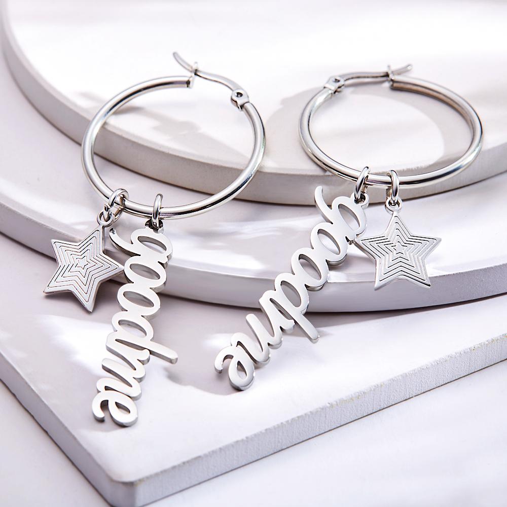 Custom Name Earrings With Little Star Simplicity Stainless Steel Earrings- mikcustom.com