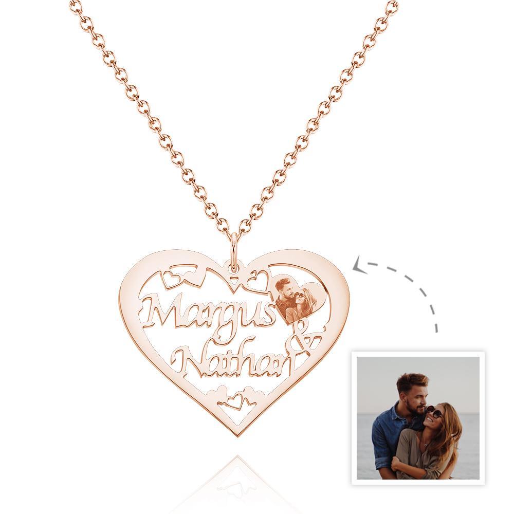 Custom Engraved Photo Necklaces Heart-shaped Pendant Necklace With Names- mikcustom.com