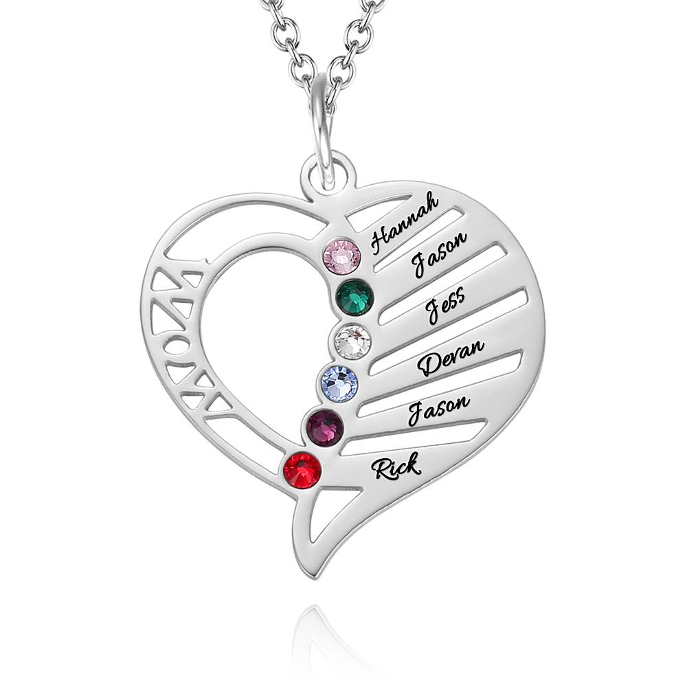 Engraved Family Name Necklace Custom Heart Birthstone Necklace for Mom- mikcustom.com