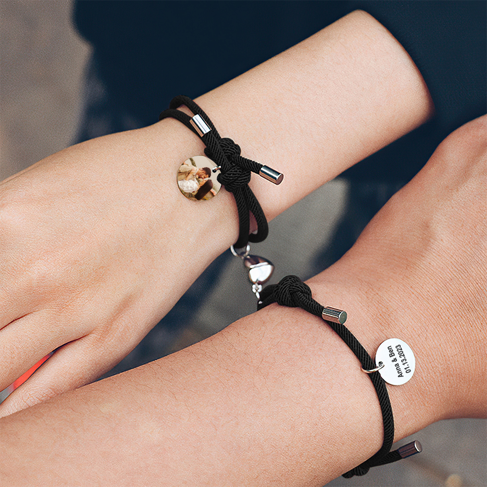 Custom Engraved Magnetic Bracelet Heart Couple Bracelet- mikcustom.com