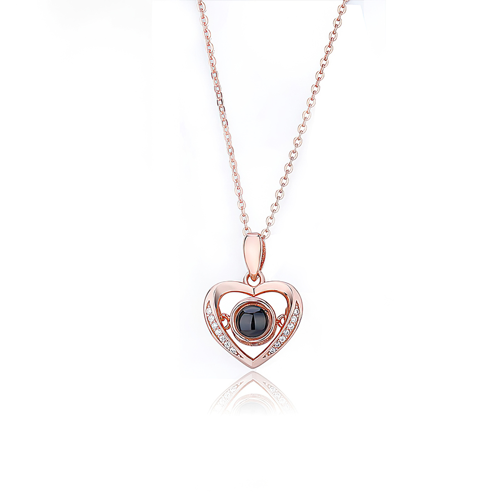 Personalized Heart Projection Necklace with Diamonds- mikcustom.com