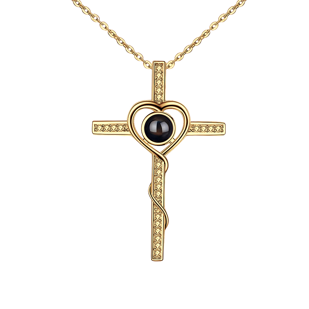 Customized Cross Photo Projection Necklace 925 Silver- mikcustom.com