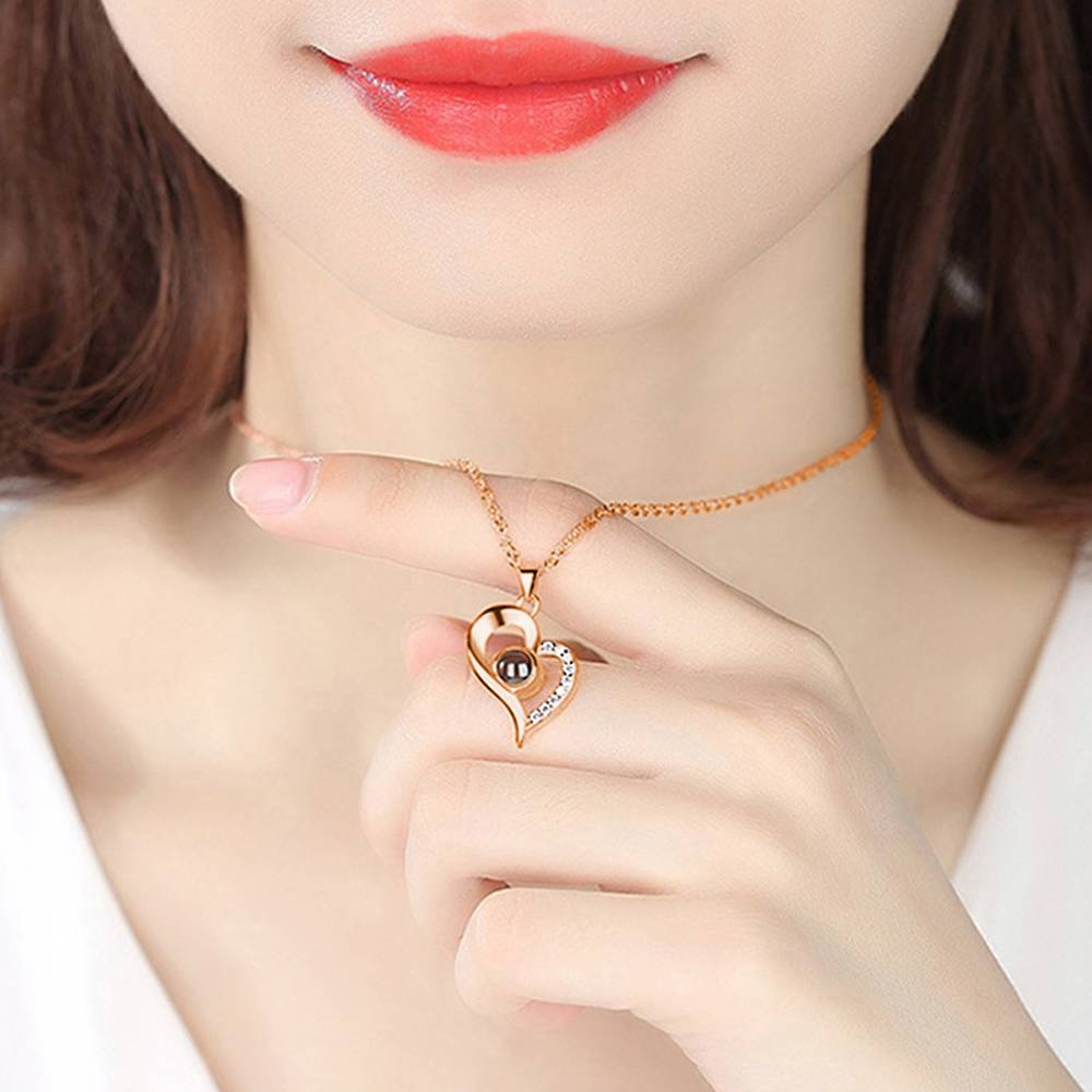 Personalized 100 Languages I Love You Photo Heart Projection Necklace- mikcustom.com