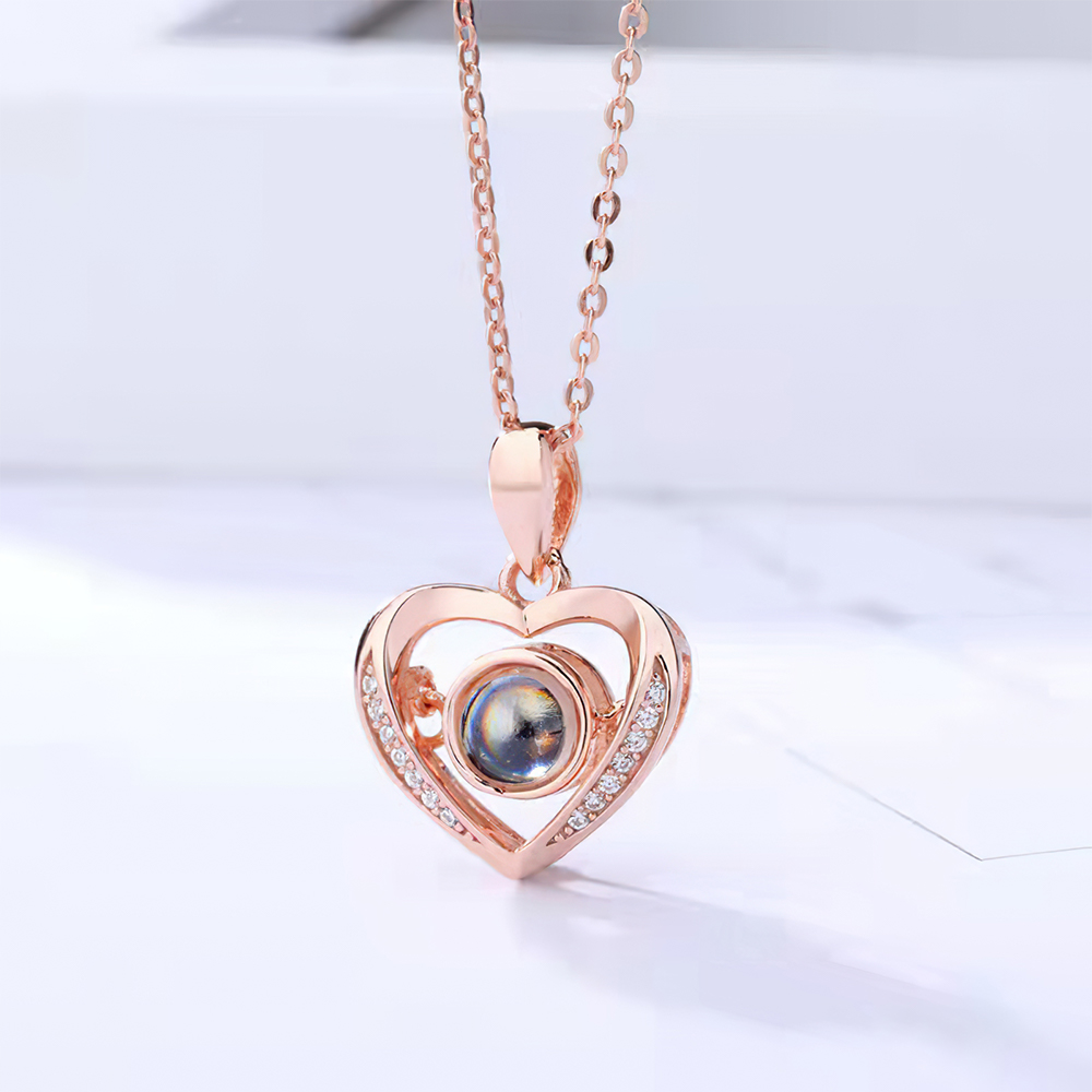 Personalized Heart Projection Necklace with Diamonds- mikcustom.com