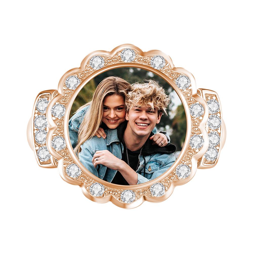 Custom Photo Ring Round Photo with Zircon Mother's Gift- mikcustom.com
