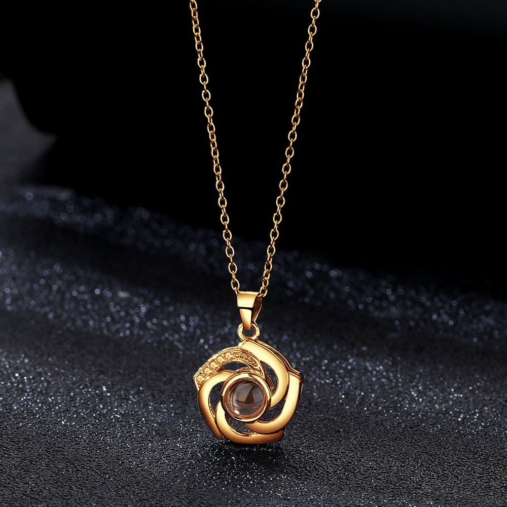 925 Silver Necklace Personalized Flower Projection Photo Necklace- mikcustom.com