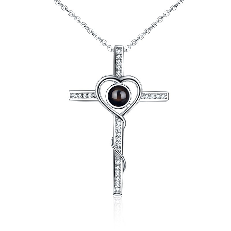 Customized Cross Photo Projection Necklace 925 Silver- mikcustom.com