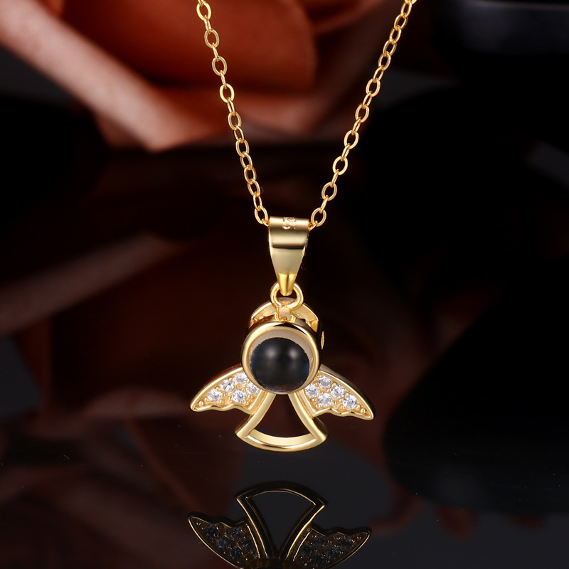 Customized Angel Pendant Photo Projection Necklace 925 Silver- mikcustom.com