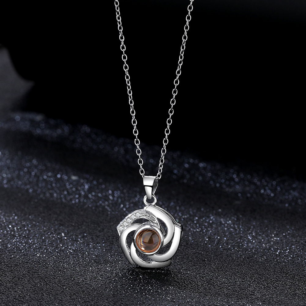 925 Silver Necklace Personalized Flower Projection Photo Necklace- mikcustom.com