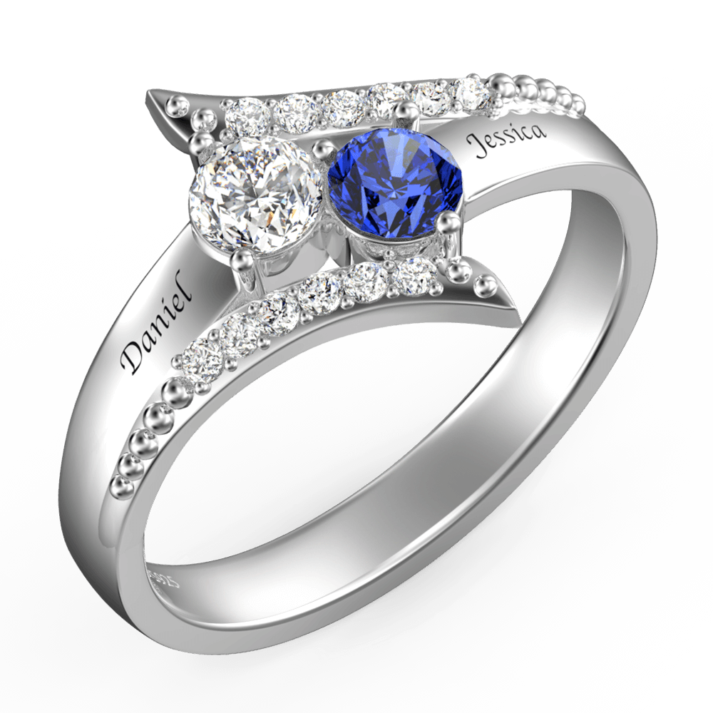 Personalized Two Birthstones Engraved Promise Ring 925 Sterling Silver- mikcustom.com