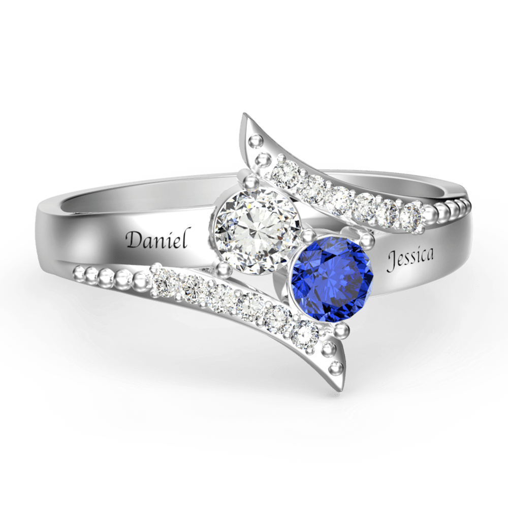 Personalized Two Birthstones Engraved Promise Ring 925 Sterling Silver- mikcustom.com