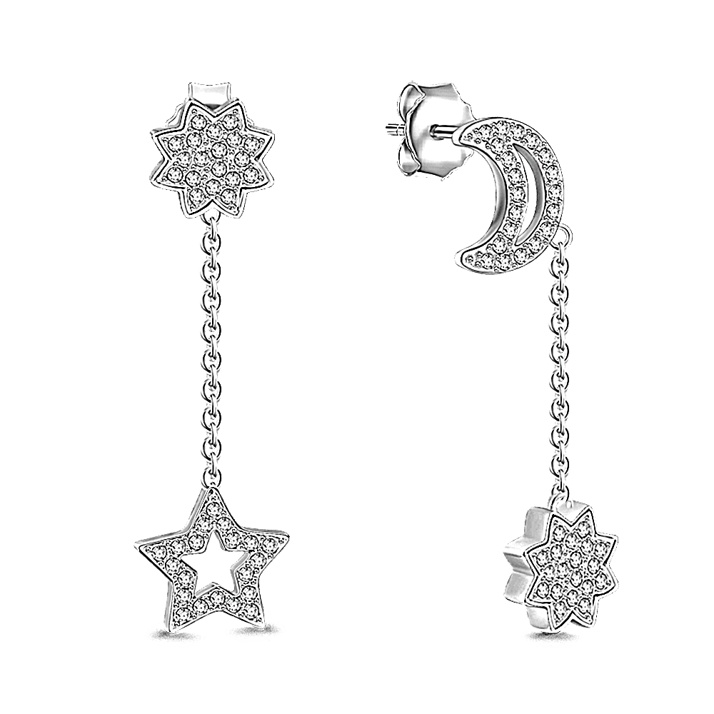Alternating Star and Moon Earrings 925 Sterling Silver- mikcustom.com