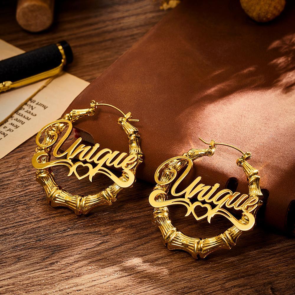 Custom Name Earrings Stainless Steel Big Circle Bamboo Earrings- mikcustom.com