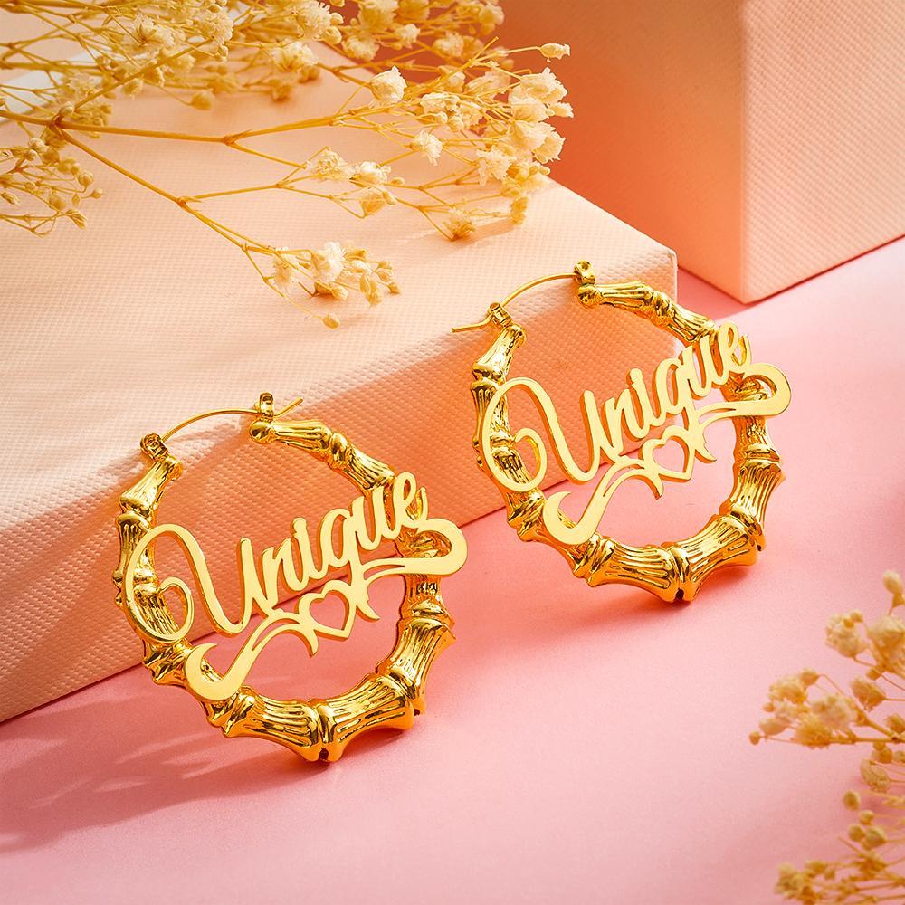 Custom Name Earrings Stainless Steel Big Circle Bamboo Earrings- mikcustom.com