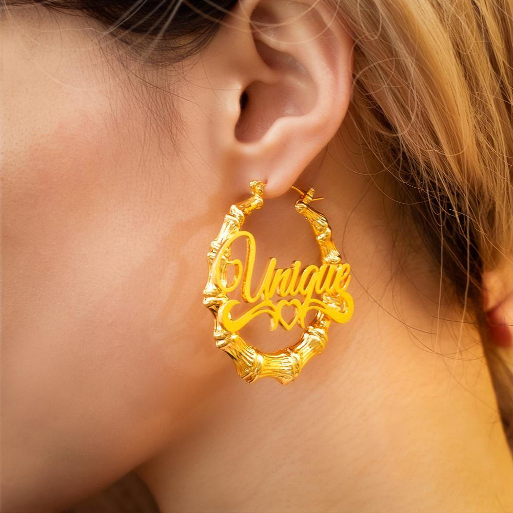 Custom Name Earrings Stainless Steel Big Circle Bamboo Earrings- mikcustom.com