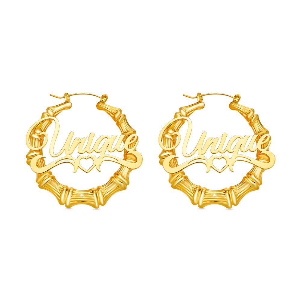 Custom Name Earrings Stainless Steel Big Circle Bamboo Earrings- mikcustom.com