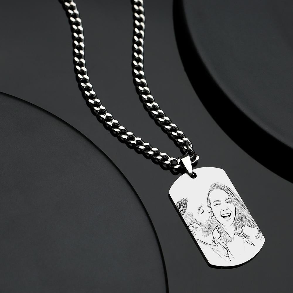 Personalized Men's Photo Necklace Engraved QR Code Necklace- mikcustom.com
