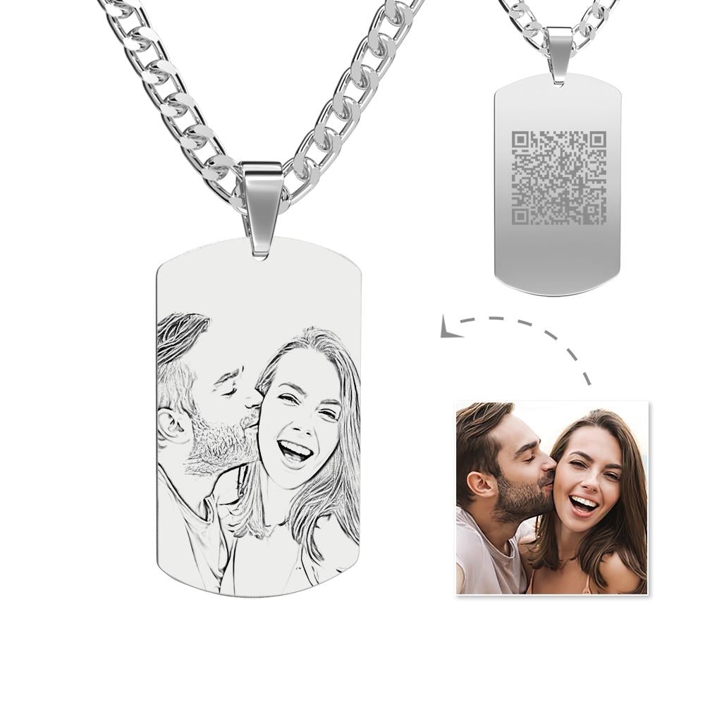 Personalized Men's Photo Necklace Engraved QR Code Necklace- mikcustom.com