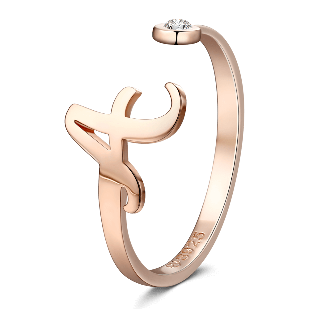 Custom Birthstone Initial Ring 925 Sterling Silver Rose Gold Plated- mikcustom.com