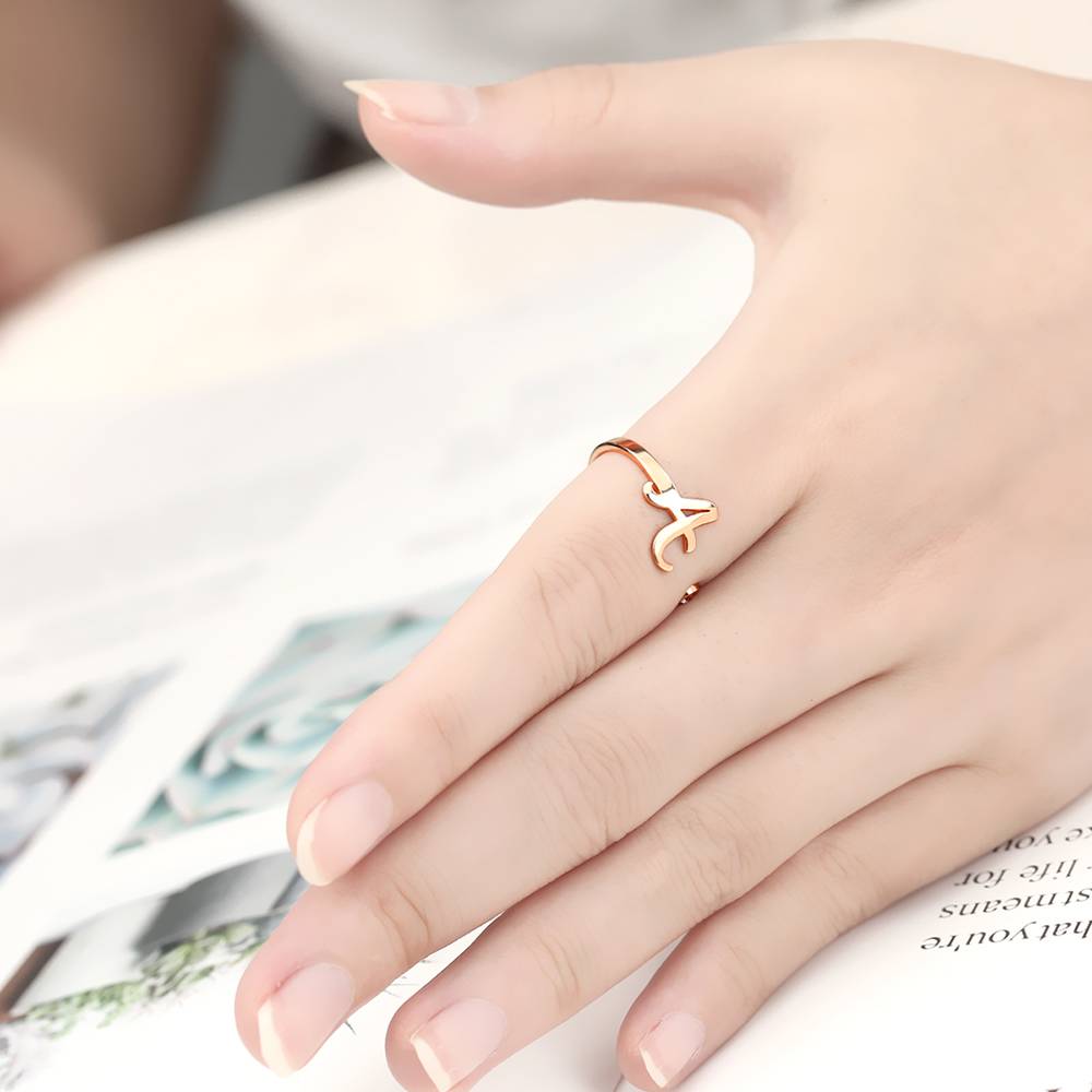 Custom Birthstone Initial Ring 925 Sterling Silver Rose Gold Plated- mikcustom.com
