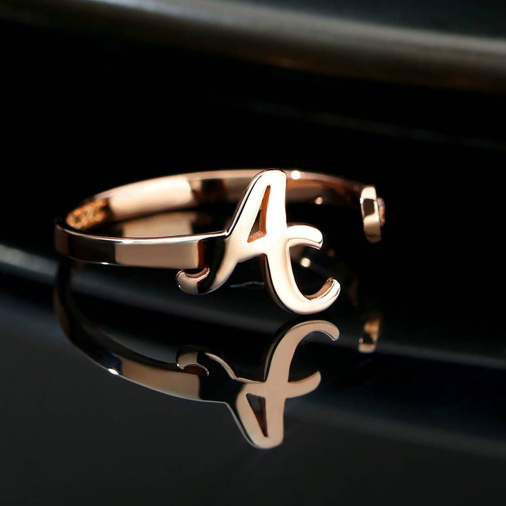 Custom Birthstone Initial Ring 925 Sterling Silver Rose Gold Plated- mikcustom.com