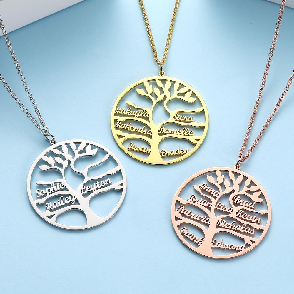 Tree of Life Necklace Custom 1-9 Names Family Tree Pendant Necklace- mikcustom.com