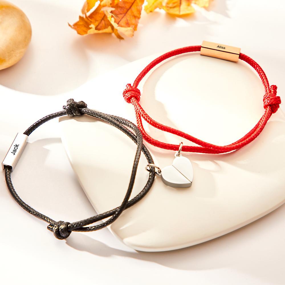 Custom Engraved Bracelet Heart Magnetic Couple Bracelets- mikcustom.com
