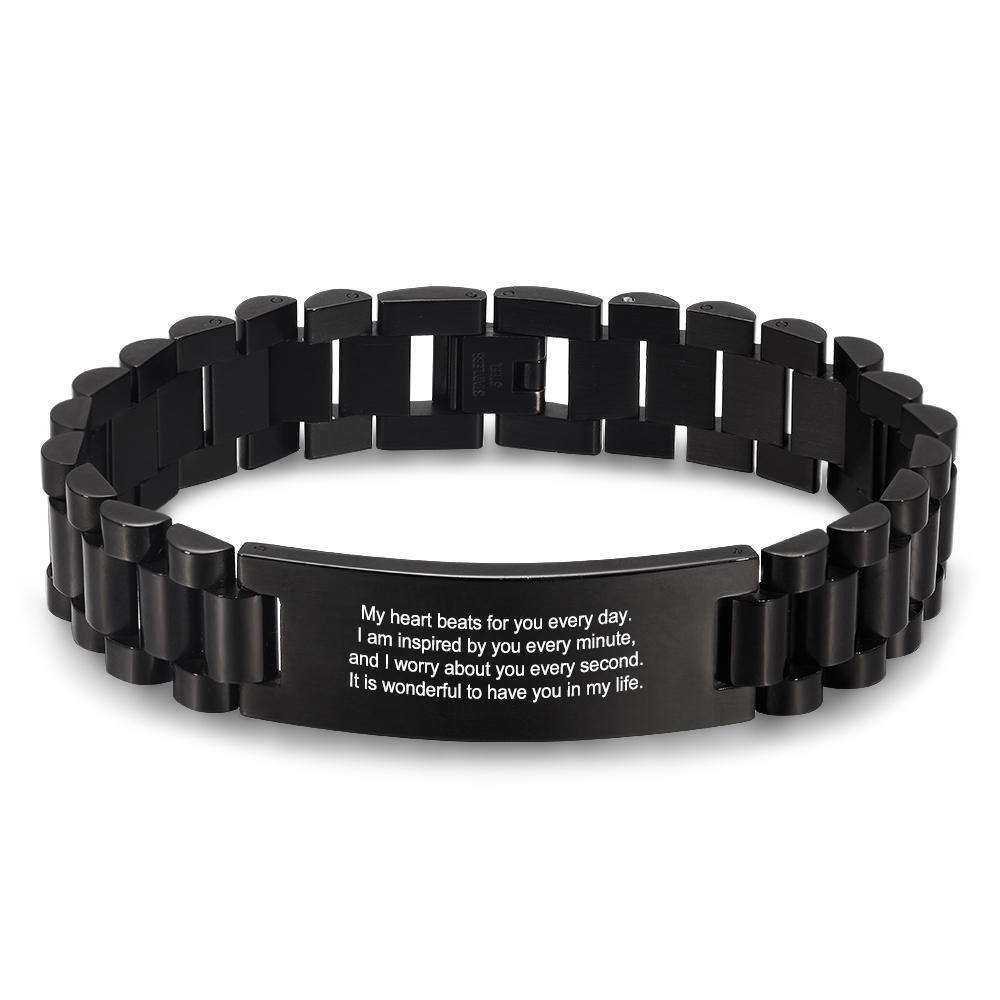 Personalized Engraved Men's Bracelet Black Stainless Steel- mikcustom.com