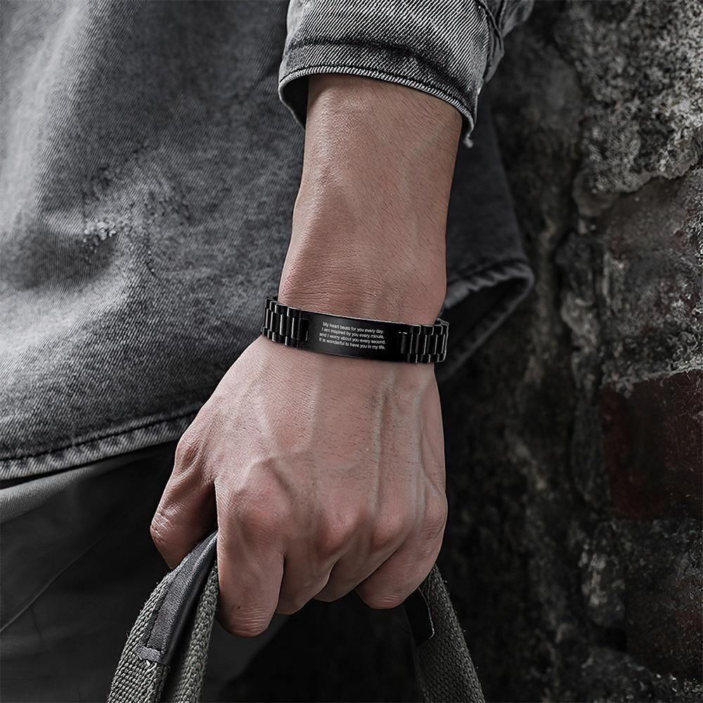 Personalized Engraved Men's Bracelet Black Stainless Steel- mikcustom.com