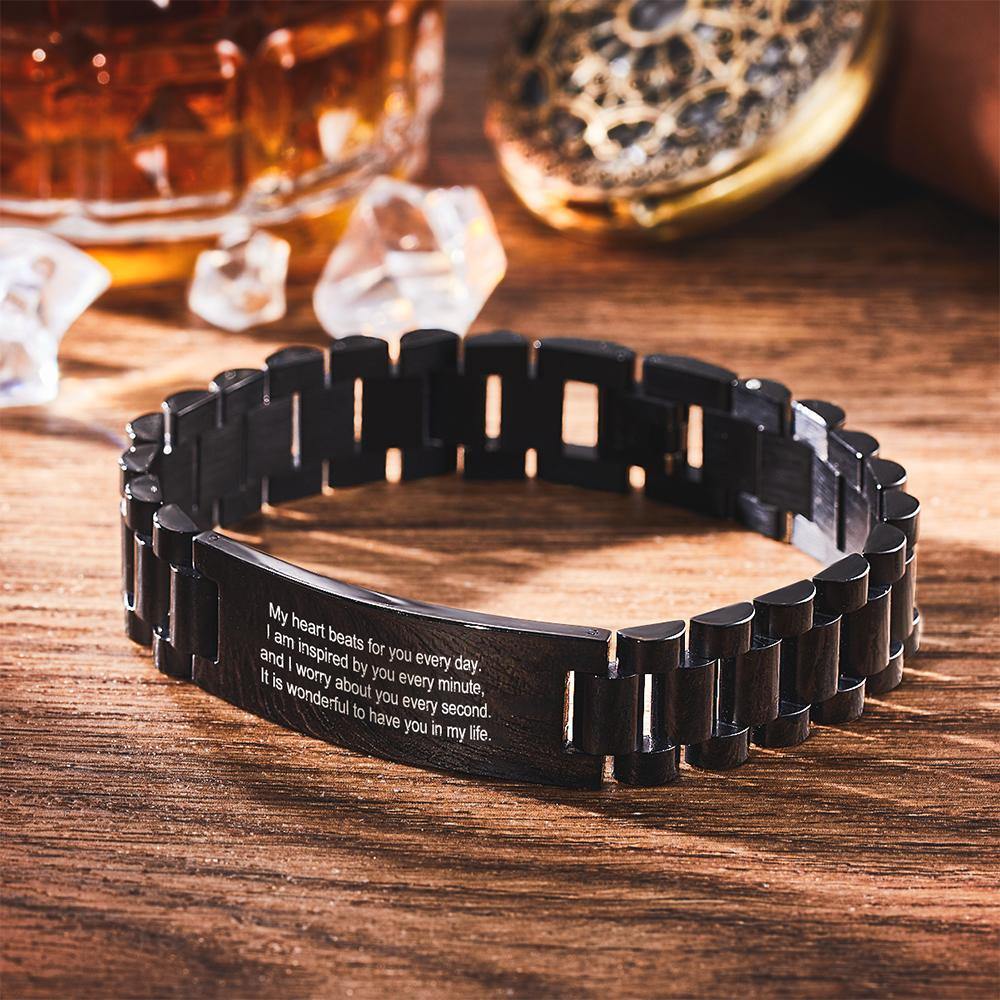 Personalized Engraved Men's Bracelet Black Stainless Steel- mikcustom.com